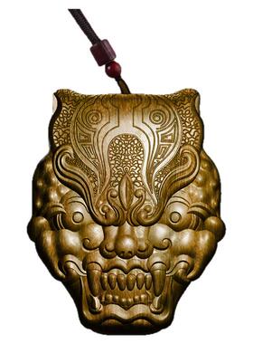 柏林禅寺招财貔貅头兽头兽面牌吊坠守护神挂件佩戴绿檀桃木枣木