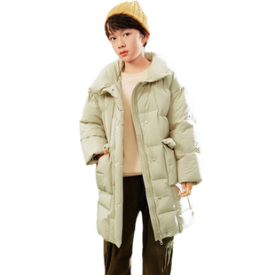 巴拉巴拉儿童羽绒服女童中长款连帽外套大童白色上衣冬装新款童装