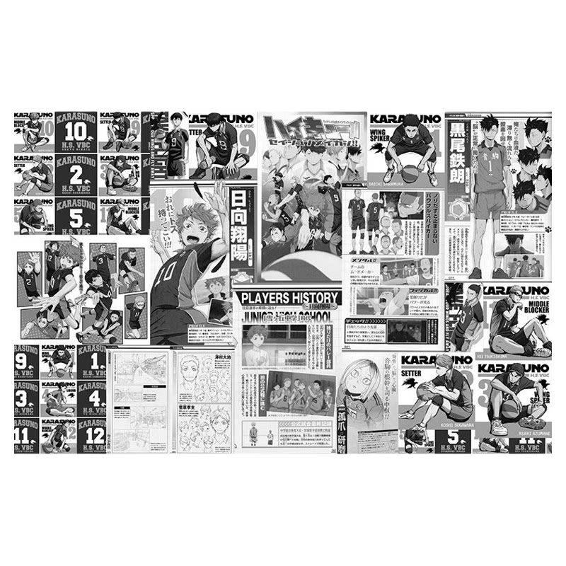 卡通动漫排球少年墙纸儿童房卧室床头背景墙布猫咖黑白漫画壁纸