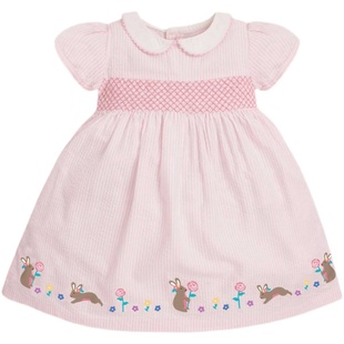 女童翻领粉红条纹娃娃裙宝宝夏装儿童短袖连衣裙小童洋气公主裙子