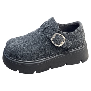 丑萌大头鞋高级感毛呢勃肯鞋2025秋冬新款小个子女增高厚底松糕鞋