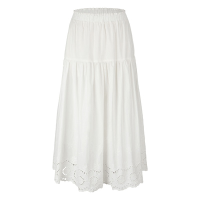 SEEKSIMPLE 100棉|A字伞摆|松紧腰下摆镂空刺绣长款半裙