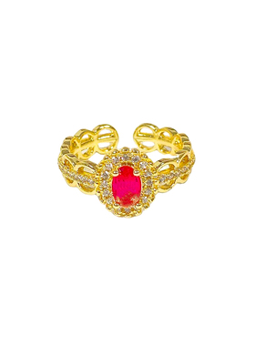 红刚玉鸽子蛋太阳蕾丝戒指女复古