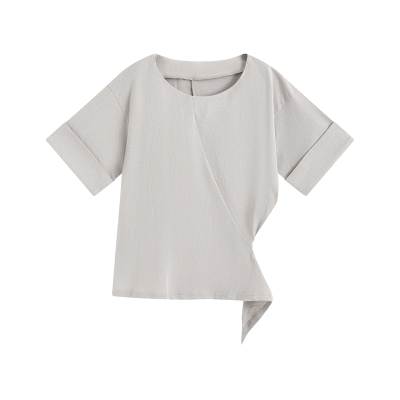 SAMEFLOW 不对称剪裁侧边系带针织短袖T恤春季设计感上衣打底女