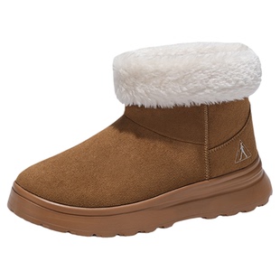 足力健老人鞋官方2025冬季新款厚底雪地女靴皮毛一体保暖加绒棉鞋