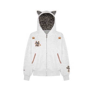 SREK 美式复古豹纹小恶魔刺绣连帽卫衣女秋冬新款设计感情侣外套