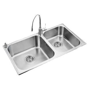 政府补贴摩恩厨房水槽双槽套餐304不锈钢洗菜盆台上盆洗碗槽28106