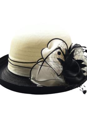 洋气帽子女法式复古气质卷边礼帽