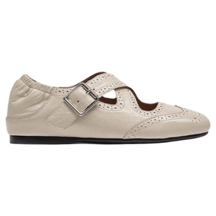 BeauToday浅口单鞋女2026春季新款白色玛丽珍鞋小皮鞋布洛克女鞋