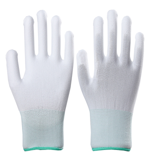 36双薄款白色尼龙PU涂指手套涂胶浸胶涂掌电子无尘防静电劳保手套