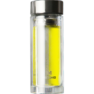 明霞双层玻璃杯办公室水杯家用透明加厚杯子带滤网车载男士泡茶杯