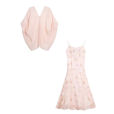 新中式防晒开衫碎花吊带裙两件套