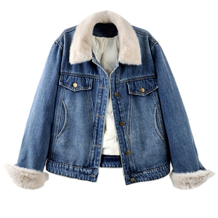 2025冬季新款韩版复古毛领羽绒内胆牛仔外套女加绒加厚小个子上衣
