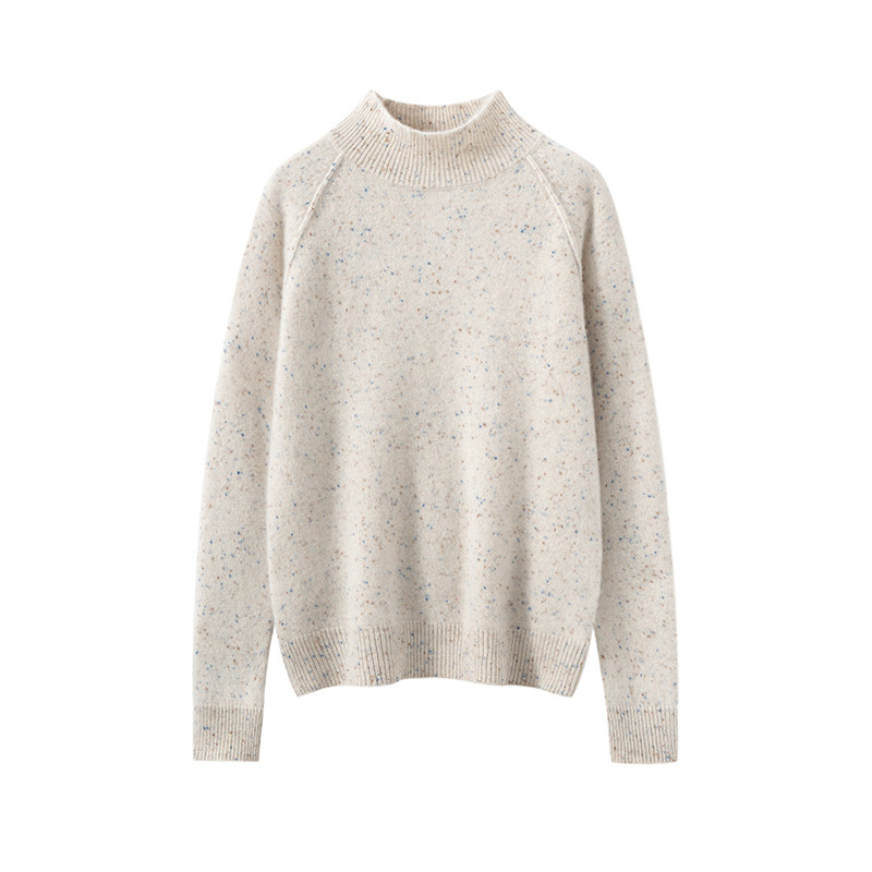 重磅加厚100%纯山羊绒衫女花纱半高领毛衣宽松套头针织打底衫