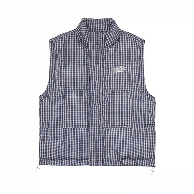 JMJ美式刺绣撞色格子立领棉马甲