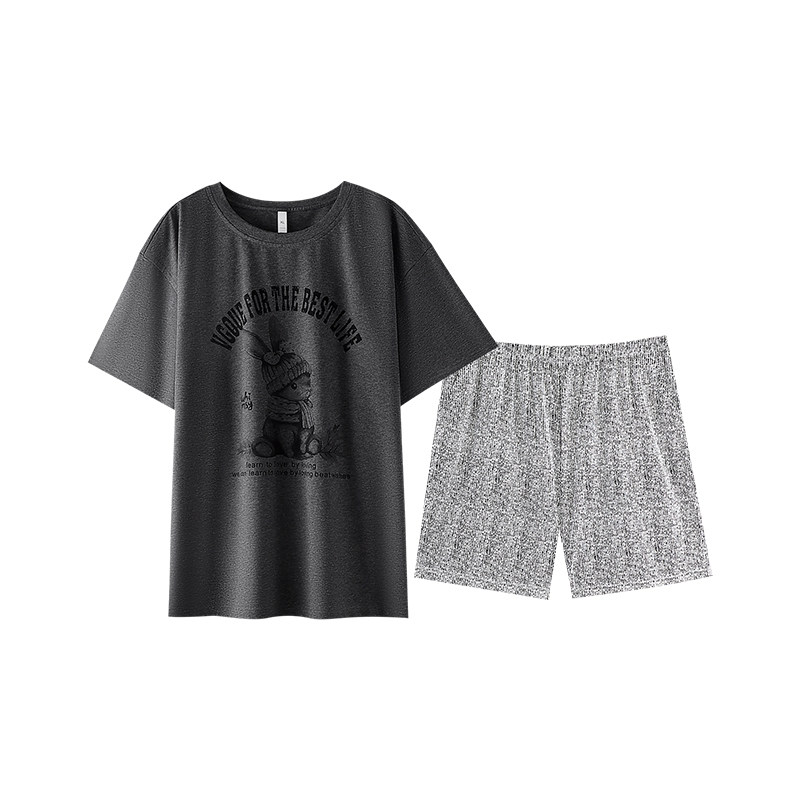 夏季纯棉宽松休闲短袖短裤睡衣女