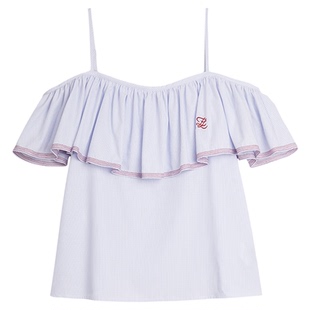 ELLE荷叶边睡衣女款上衣单件夏季轻薄凉感舒适透气吊带家居服新款