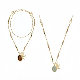 豆豆同款双面镶石贝壳多戴飞燕项链金色复古多戴款饰品首饰女