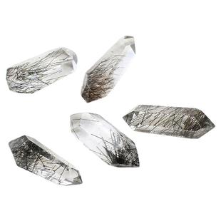 如鸿天然黑发晶原石摆件六棱柱随形多面体水晶裸石手工编绳配件