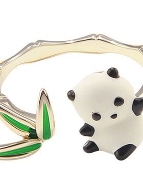 可爱小熊猫珐琅彩戒指女2025新款