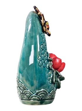 佛山石湾陶瓷花好月圆摆件牡丹