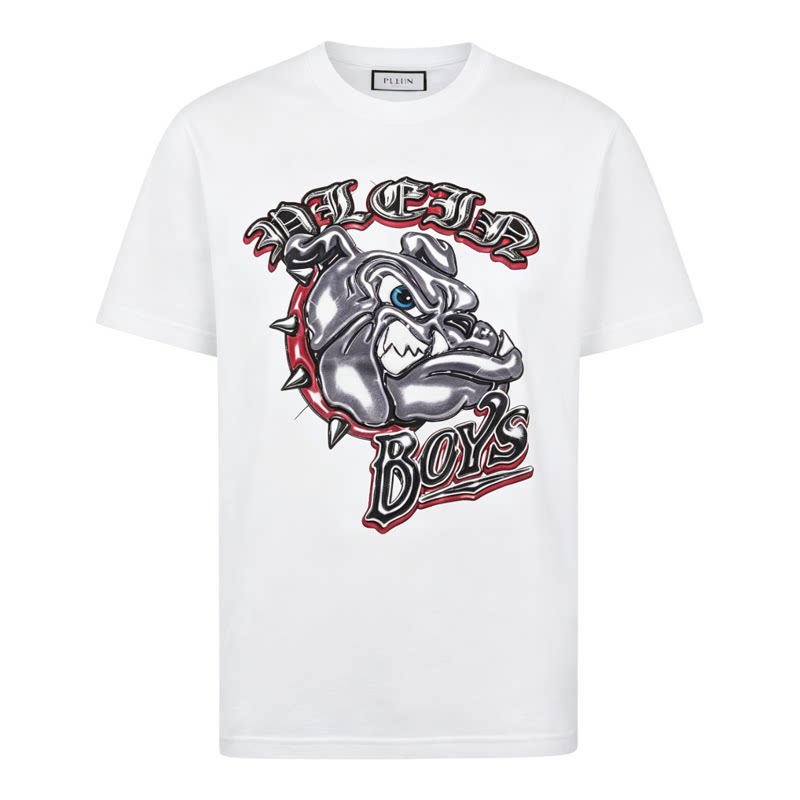 PHILIPP PLEIN 2026年夏新款男士休闲白色圆领短袖斗牛犬印花T恤