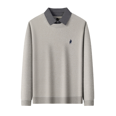 一体绒雪尼尔衬衫领男毛衣假两件