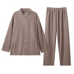 芬腾可安冬季半边绒睡衣男士秋冬款珊瑚绒加厚拉链加绒家居服男款