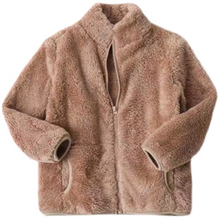 珊瑚绒外套秋冬U家男女童长毛绒摇粒绒拉链长䄂儿童纯色夹克优家
