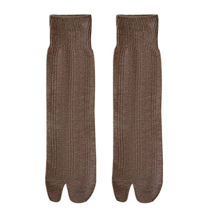 燕麦色两指袜子女中筒纯棉春夏条纹灰色二趾袜日系tabi咖色分趾袜