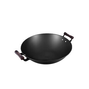 陆川铁锅电磁炉家用双耳老式炒菜专用锅不粘锅铸铁炒锅涂层凹面