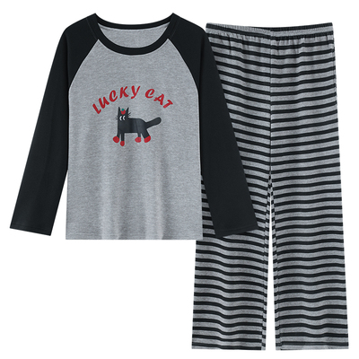 带胸垫纯棉睡衣女大童春秋季15岁女孩卡通可爱13家居服可外穿套装