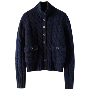 官方正品~奢！加厚100%纯山羊绒开衫女半高领纯羊绒毛衣秋冬外套