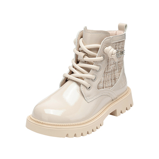 百丽童鞋女童马丁靴冬季2025新款加绒靴子小女孩公主靴儿童骑士靴