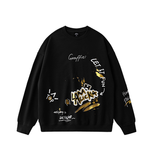 LAMLICKA美式复古红色卫衣男春季新款潮牌圆领重磅宽松情侣装上衣