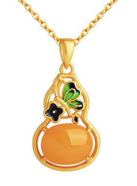 小银匠天然蜜蜡纯银珐琅葫芦吊坠