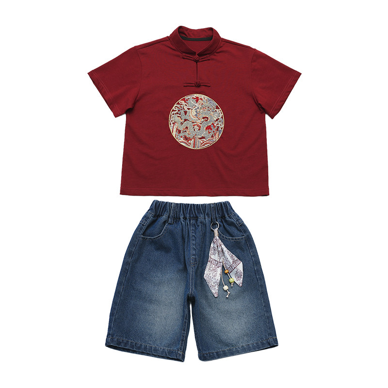 夏季男童新中式汉服两件套