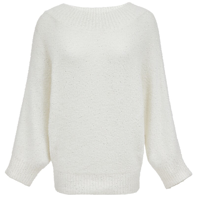 ONLY2026春季新款亮片纱线蝙蝠袖宽松亲肤软糯长袖红色针织衫毛衣