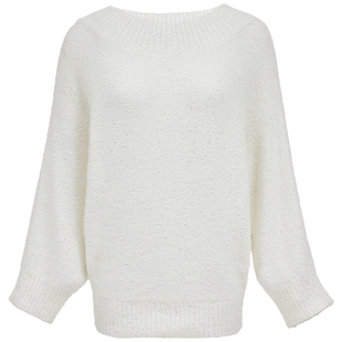 ONLY2026春季新款亮片纱线蝙蝠袖宽松亲肤软糯长袖红色针织衫毛衣