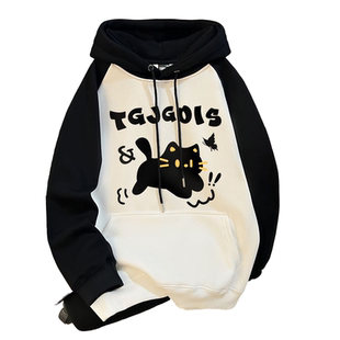 美式插肩袖纯棉连帽卫衣女童秋冬新款中大童初中学生加绒慵懒外套