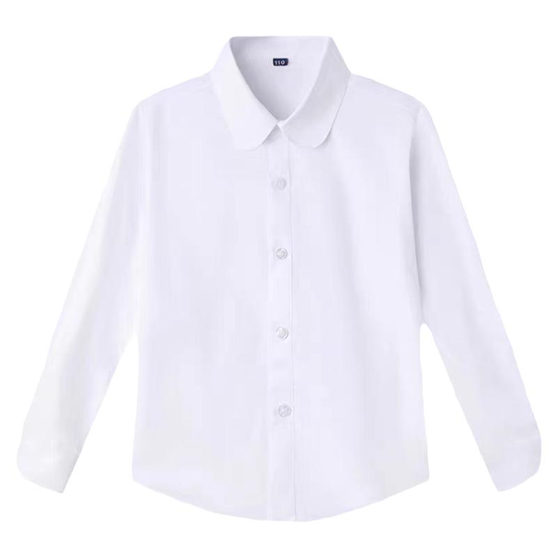 儿童长袖衬衫男童春秋儿童学院风小学生校服白色衬衣女童表演出服
