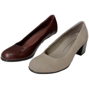 ECCO爱步女鞋新款通勤浅口单鞋正装粗跟一脚蹬高跟鞋209903