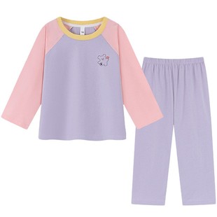 法百莲睡衣女孩初中学生纯棉春秋长袖家居服全棉a类带胸垫防凸点