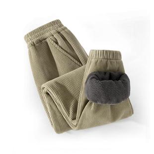 拉夏贝尔男童加绒裤子冬季大童一体绒冬裤儿童棉裤加厚灯芯绒裤冬