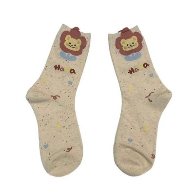 袜子女中筒袜ins潮春秋款长袜日系可爱卡通小熊花边堆堆袜百搭韩