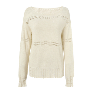 恩瑞妮慵懒镂空针织衫女宽松圆领长袖薄款日常毛衣上衣2026年春新