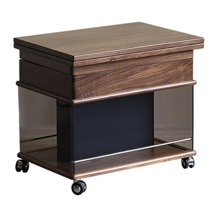 黑胡桃之家/黑胡桃木移动茶几可升降折叠伸缩推车沙发边几茶水柜