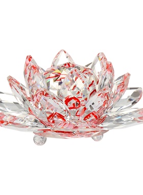 水晶莲花红色14cm招财保平安摆件