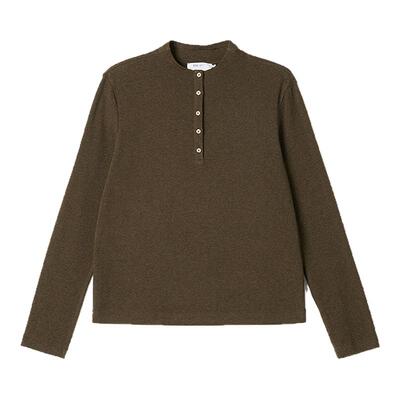 冬季环保棉杂色罗纹开襟长袖T恤