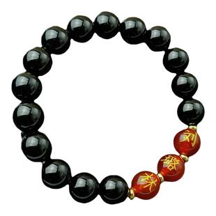 定制百家姓珠子红玛瑙姓名刻字手链黑曜石男生民族风时尚石头手串